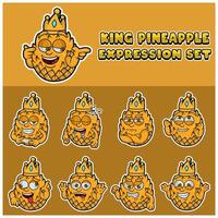 Cartoon Mascot Of  Pineapple Character with king and expression set. vector