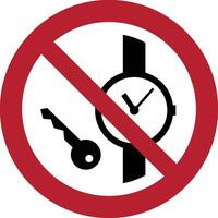 no metallic articles or watches iso prohibition symbol vector