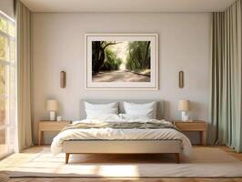 AI generated Frame mockup in modern bedroom photo