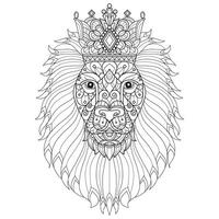 león Príncipe y corona mano dibujado para adulto colorante libro vector