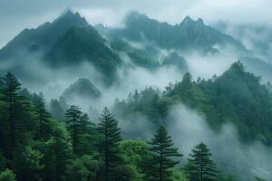 ai generado montar huangshan en el neblina, huangshan nacional parque, China foto