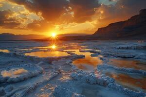 AI generated sunset over mineral deposits where geothermal waters emerge photo