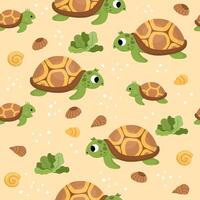 Vector under the sea seamless pattern. Repeat background with tortoise and its baby. Ocean life digital paper. Funny water animals and weeds illustration with cute turtle, sand and shells