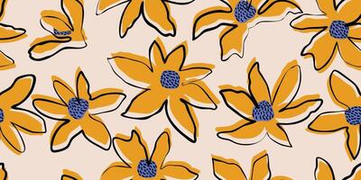 Exotic hand drawn flowers, seamless patterns with floral for fabric, textiles, clothing, wrapping paper, cover, banner, home decor, abstract backgrounds. Vector illustration.