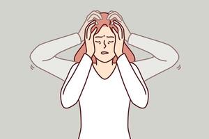 Woman experiences dizziness caused by bppv syndrome, which disrupts brain function vector