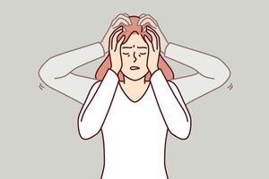 Woman experiences dizziness caused by bppv syndrome, which disrupts brain function vector