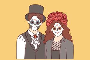 Creepy couple dressed up to celebrate halloween and create creepy atmosphere at night party vector