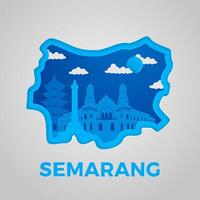 Landmark of Semarang Indonesia with paper cut style vector