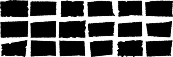 Set of black jagged rectangle. Torn paper items for collage, design templates, banner, and sticker. Vector illustration