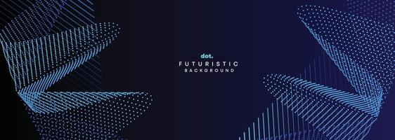 Dark Blue Green Gradient Flowing Dot Waving Particle Geometric Technology Abstract Banner Background. Digital Futuristic Navy Blue Dotted Wave Concept For Science, Music cover, website, header vector