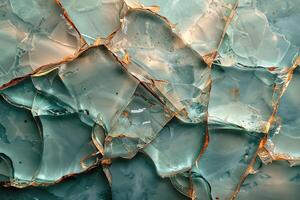 AI generated Transparent long ago broken glass over a light blue textured surface abstract background photo