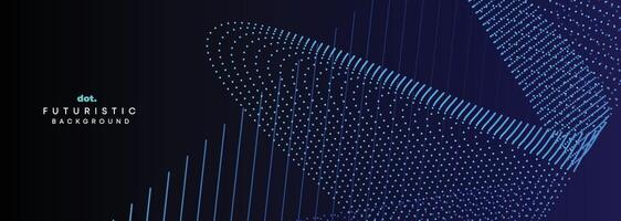 Dark Blue Green Gradient Flowing Dot Waving Particle Geometric Technology Abstract Banner Background. Digital Futuristic Navy Blue Dotted Wave Concept For Science, Music cover, website, header vector