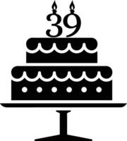 A black-and-white image of a cake with the number 39 on it. vector