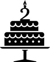 A black-and-white image of a cake with the number 2 on it. vector