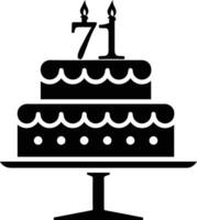 A black-and-white image of a cake with the number 71 on it. vector