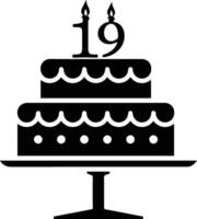 A black-and-white image of a cake with the number 19 on it. vector