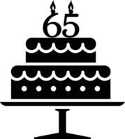 A black-and-white image of a cake with the number 65 on it. vector