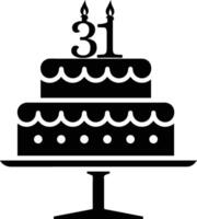 A black-and-white image of a cake with the number 31 on it. vector