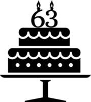 A black-and-white image of a cake with the number 63 on it. vector