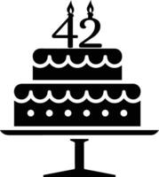 A black-and-white image of a cake with the number 42 on it. vector