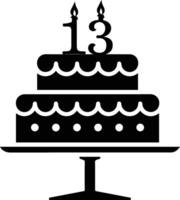 A black-and-white image of a cake with the number 13 on it. vector