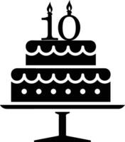 A black-and-white image of a cake with the number 10 on it. vector