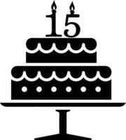 A black-and-white image of a cake with the number 15 on it. vector