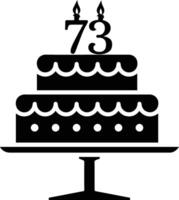 A black-and-white image of a cake with the number 73 on it. vector