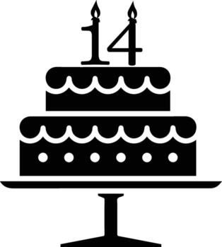 A black-and-white image of a cake with the number 14 on it. vector