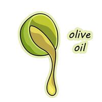 A stream of olive oil. Olive oil in a bowl. Hand drawn sticker of olive oil in a bowl, vector illustration in doodle style