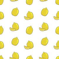 Tropical seamless background with yellow lemons. Hand drawn fruity limonnia repeating background in doodle style.Design for printing on fabrics, holiday and confectionery packaging, wallpaper,wrapping vector
