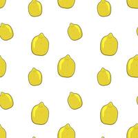 Tropical seamless background with yellow lemons. Hand drawn fruity limonnia repeating background in doodle style.Design for printing on fabrics, holiday and confectionery packaging, wallpaper,wrapping vector