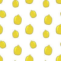 Tropical seamless background with yellow lemons. Hand drawn fruity limonnia repeating background in doodle style.Design for printing on fabrics, holiday and confectionery packaging, wallpaper,wrapping vector