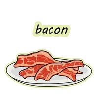 Fried bacon pieces. Bacon. Bacon sticker, hand drawn, vector illustration in doodle style