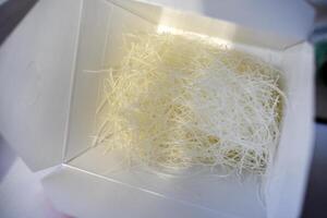 Dry rice noodles in a package. Ready lunch. photo