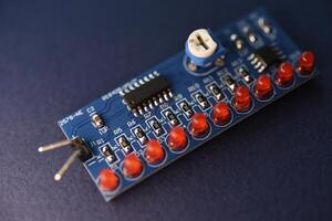 A printed circuit board with radio elements. LEDs and chips. A set for soldering an amateur radio. photo