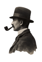 AI generated Old style portrait of a man in the hat with a smoking pipe png