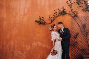 Wedding couple near a Villa in France.Wedding in Provence.Wedding photo shoot in France