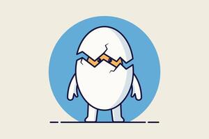 Broken egg mascot illustration in flat style. Cute cartoon character vector