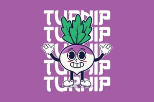 Retro turnip mascot character design with happy face. Vector illustration