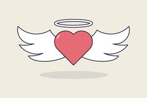 Angel wings with heart. Vector illustration in cartoon style. Valentines day