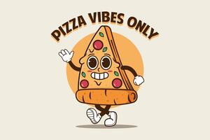 Slice of Pizza Cartoon Mascot Character with Happy Face and Waving Hand vector