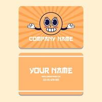 Business card template with funny face. Cartoon style. Vector illustration