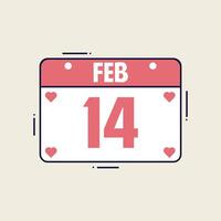 February 14 calendar icon in flat style. Valentines day vector illustration