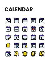 Calendar icon collection in colored outline style, including notification, plan, event, organization, reminder and more. vector