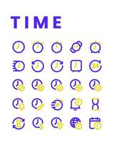 Time icon collections in line color style, including watch, hour, clock, alarm, timer, history, schedule and other. vector