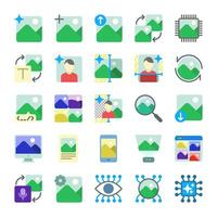 AI image generated icon collection in flat style for the development of artificial intelligence technology vector