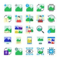 AI image generated icon collection in flat style for the development of artificial intelligence technology vector