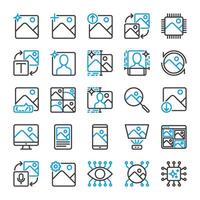 AI image generated icon collection in dual color line style for the development of artificial intelligence technology vector