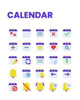 Calendar icon collection in flat style, including notification, plan, event, organization, reminder and more. vector